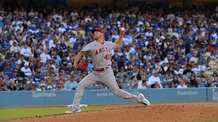 Jul 8, 2023; Los Angeles, California, USA; Los Angeles Angels starting pitcher Reid Detmers (48)