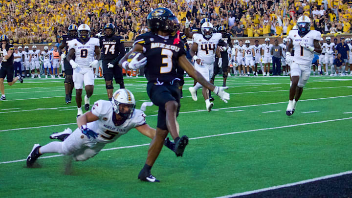 Aug. 29, 2024: Wide Receiver Luther Burden III skips into the end zone for a touchdown against Murray State in the season opener. Aug. 29, 2024: Wide Receiver Luther Burden III skips into the end zone for a touchdown against Murray State in the season opener.