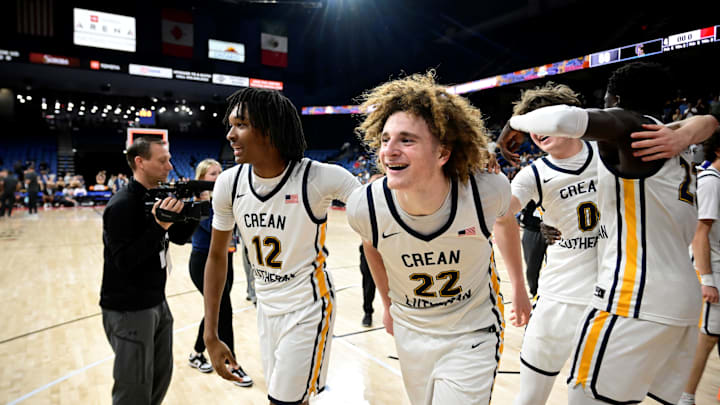 Crean Lutheran celebrates its CIF Southern Section Division 1 championship after defeating JSerra at the Toyota Arena in Ontario on Feb. 28, 2026. Crean Lutheran celebrates its CIF Southern Section Division 1 championship after defeating JSerra at the Toyota Arena in Ontario on Feb. 28, 2026.