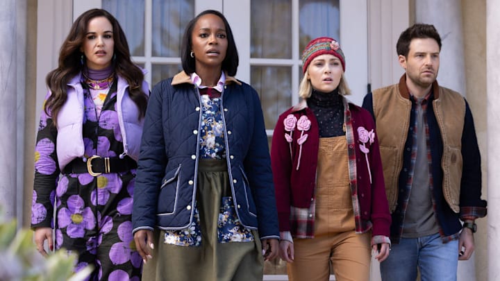 GROSSE POINTE GARDEN SOCIETY -- "The Frost" Episode 108 -- Pictured: (L-R) Melissa Fumero as Birdie, Aja Naomi King as Catherine, AnnaSophia Robb as Alice, Ben Rappaport as Brett --