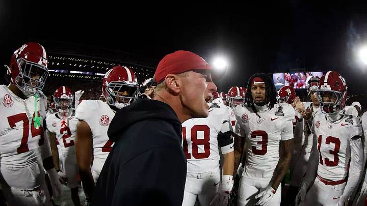 Alabama Football Head Coach Kalen DeBoer in action against Oklahoma during College Football Playoff First Round at Memorial Stadium in Norman, OK on Friday, Dec 19, 2025.