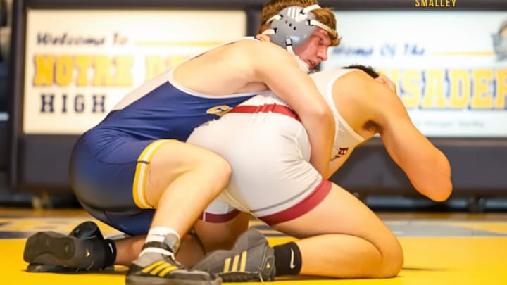 Notre Dame-Green Pond's Connor Smalley works from the top in a match against Wilson on Dec. 17. The Warriors entered this week's Top 30 at No. 27.