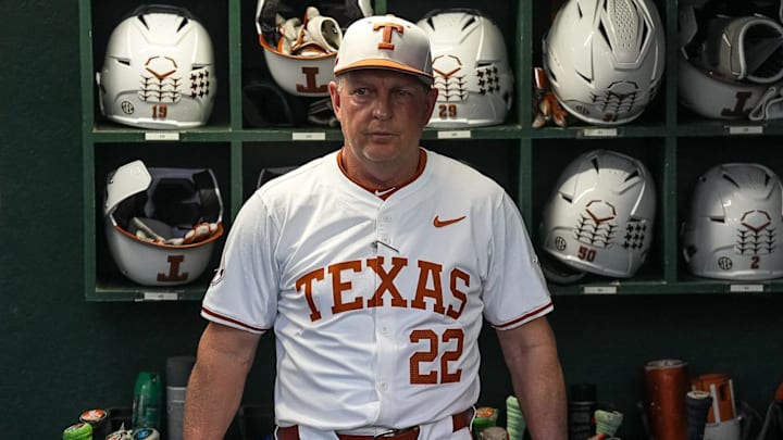 Texas Longhorns head coach Jim Schlossnagle stands in the dugout ahead of the Lone Star Showdown. 