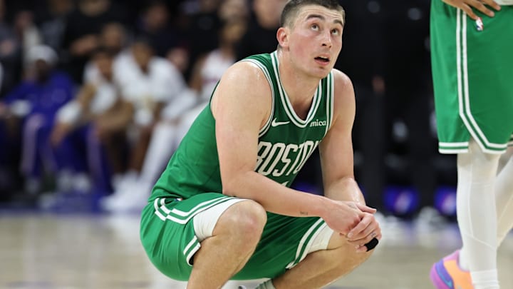 Apr 30, 2026; Philadelphia, Pennsylvania, USA; Boston Celtics guard Payton Pritchard (11) looks on during the fourth quarter against the Philadelphia 76ers at Xfinity Mobile Arena. Apr 30, 2026; Philadelphia, Pennsylvania, USA; Boston Celtics guard Payton Pritchard (11) looks on during the fourth quarter against the Philadelphia 76ers at Xfinity Mobile Arena.