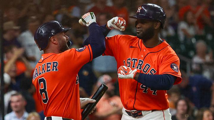 Houston Astros designated hitter Yordan Alvarez and first baseman Christian Walker. Houston Astros designated hitter Yordan Alvarez and first baseman Christian Walker.