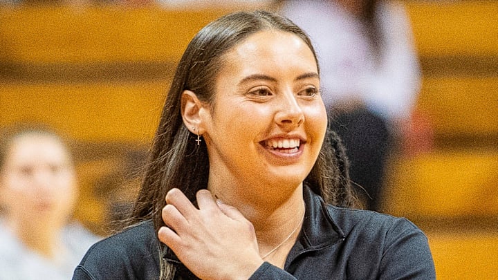 Indiana Graduate Manager Mackenzie Holmes before the Indiana versus Maryville women's basketball game at Simon Skjodt Assembly Hall on Wednesday, Oct. 30, 2024. Indiana Graduate Manager Mackenzie Holmes before the Indiana versus Maryville women's basketball game at Simon Skjodt Assembly Hall on Wednesday, Oct. 30, 2024.