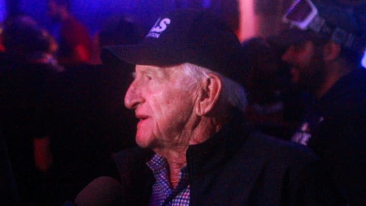 Milwaukee Brewers broadcaster Bob Uecker does an interview after the Brewers clinched the division title on September 18, 2024 at American Family Field. Milwaukee Brewers broadcaster Bob Uecker does an interview after the Brewers clinched the division title on September 18, 2024 at American Family Field.
