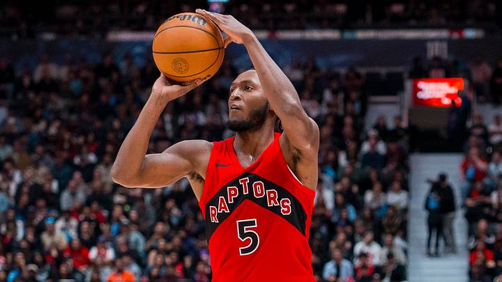 Oct 10, 2026; Vancouver, British Columbia, CAN; Toronto Raptors guard Immanuel Quickley (5) shoots against the Los Angeles Clippers in the second half at Rogers Arena. Mandatory Credit: Bob Frid-Imagn Images