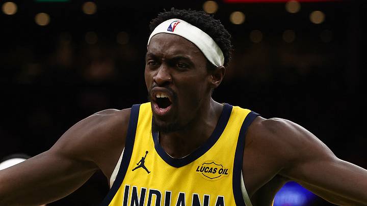 Jan 21, 2026; Boston, Massachusetts, USA; Indiana Pacers forward Pascal Siakam (43) reacts to missing a foul shot during the second half of their loss to the Boston Celtics at TD Garden. Mandatory Credit: Winslow Townson-Imagn Images