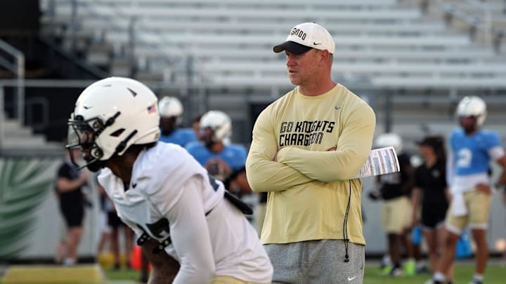 UCF Head Football Coach Scott Frost during UCF Spring football practice at FBC Mortgage Stadium in Orlando, Friday, April 11, 2025.
