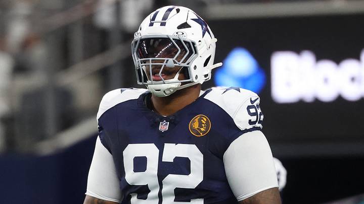 Dallas Cowboys defensive tackle Quinnen Williams (92) warms up prior to the game against the Kansas City Chiefs at AT&T Stadium. 