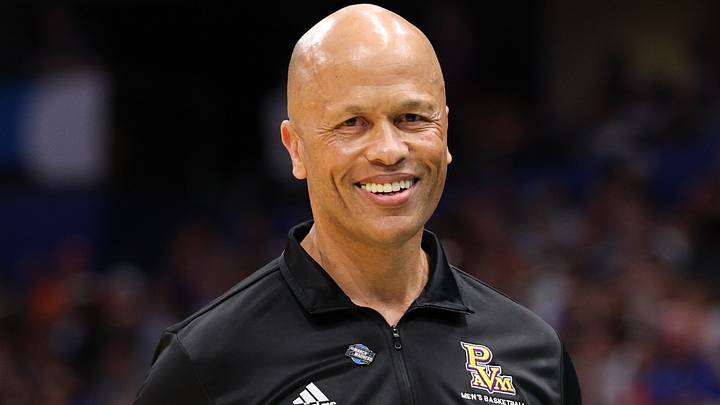 Mar 20, 2026; Tampa, FL, USA; Prairie View A&M Panthers head coach Byron Smith looks on during the first half against the Florida Gators during a first round game of the men's 2026 NCAA Tournament at Benchmark International Arena. Mandatory Credit: Nathan Ray Seebeck-Imagn Images Mar 20, 2026; Tampa, FL, USA; Prairie View A&M Panthers head coach Byron Smith looks on during the first half against the Florida Gators during a first round game of the men's 2026 NCAA Tournament at Benchmark International Arena. Mandatory Credit: Nathan Ray Seebeck-Imagn Images