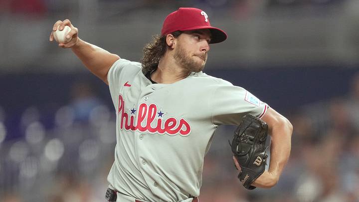 Aaron Nola and the Phillies face off against the Twins in the Field of Dreams Game. Aaron Nola and the Phillies face off against the Twins in the Field of Dreams Game.