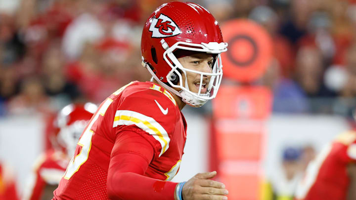 Oct 2, 2022; Tampa, Florida, USA; Kansas City Chiefs quarterback Patrick Mahomes (15) against the Tampa Bay Buccaneers during the first half at Raymond James Stadium. Mandatory Credit: Kim Klement-Imagn Images Oct 2, 2022; Tampa, Florida, USA; Kansas City Chiefs quarterback Patrick Mahomes (15) against the Tampa Bay Buccaneers during the first half at Raymond James Stadium. Mandatory Credit: Kim Klement-Imagn Images
