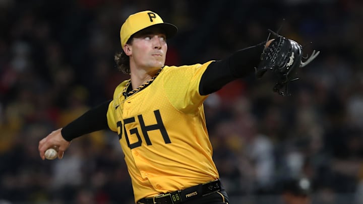 Apr 18, 2025; Pittsburgh, Pennsylvania, USA; Pittsburgh Pirates relief pitcher Kyle Nicolas (66) pitches against the Cleveland Guardians during the seventh inning at PNC Park. Mandatory Credit: Charles LeClaire-Imagn Images