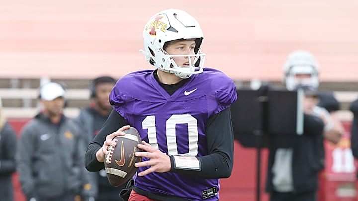 Iowa state Cyclons' quarterback JJ Kohl (10) looks for a run with the ball during the university's Spring Football game at Jack Trice Stadium Saturday, April 22, 2023, in Ames, Iowa

Ncaa Football Iowa State Spring Football