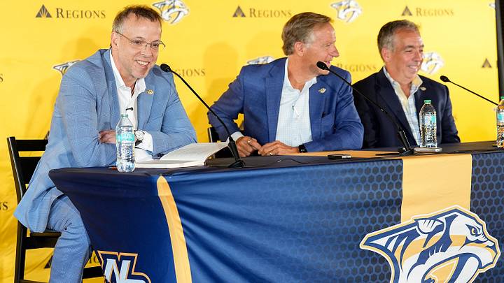 NASHVILLE, TENNESSEE - JUNE 3: Nashville Predators new general manager Chris MacFarland talks to the media during a press conference at Bridgestone Arena on June 3, 2026 in Nashville, Tennessee. (Photo by John Russell/NHLI via Getty Images) NASHVILLE, TENNESSEE - JUNE 3: Nashville Predators new general manager Chris MacFarland talks to the media during a press conference at Bridgestone Arena on June 3, 2026 in Nashville, Tennessee. (Photo by John Russell/NHLI via Getty Images)