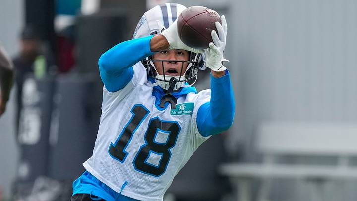 Carolina Panthers wide receiver Jalen Coker (18) makes a catch during training camp at Bank of America Stadium. Mandatory Credit: Jim Dedmon-Imagn Images Carolina Panthers wide receiver Jalen Coker (18) makes a catch during training camp at Bank of America Stadium. Mandatory Credit: Jim Dedmon-Imagn Images