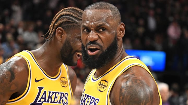 Dec 4, 2025; Toronto, Ontario, CAN; Los Angeles Lakers forward LeBron James (23) reacts after a win over the Toronto Raptors at Scotiabank Arena. Mandatory Credit: Dan Hamilton-Imagn Images