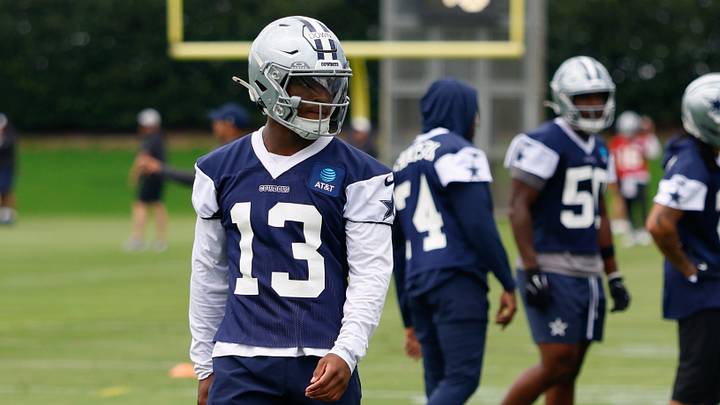 Dallas Cowboys safety Caleb Downs goes through a drill during practice at the Ford Center at the Star Training Facility Dallas Cowboys safety Caleb Downs goes through a drill during practice at the Ford Center at the Star Training Facility