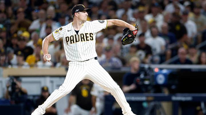Oct 6, 2026; San Diego, California, USA;  San Diego Padres pitcher Nick Pivetta (27) pitches during the first inning against the Milwaukee Brewers in game three of the NLDS for the 2026 MLB Playoffs at Petco Park.  Mandatory Credit: David Frerker-Imagn Images