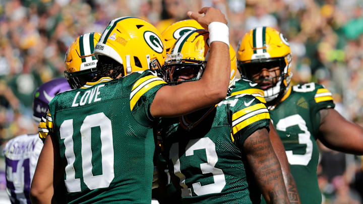 Packers quarterback Jordan Love and wide receiver Dontayvion Wicks