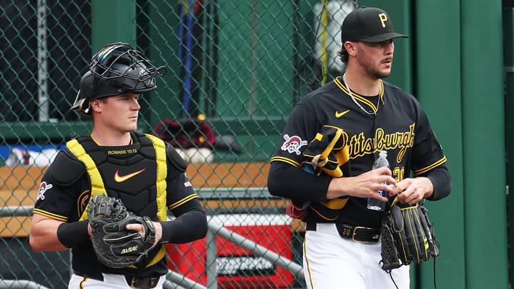 Apr 18, 2026; Pittsburgh, Pennsylvania, USA; Pittsburgh Pirates catcher Henry Davis (32) and Pittsburgh Pirates starting pitcher Paul Skenes (30) make their way in from the bullpen to play the Tampa Bay Rays at PNC Park. Mandatory Credit: Charles LeClaire-Imagn Images Apr 18, 2026; Pittsburgh, Pennsylvania, USA; Pittsburgh Pirates catcher Henry Davis (32) and Pittsburgh Pirates starting pitcher Paul Skenes (30) make their way in from the bullpen to play the Tampa Bay Rays at PNC Park. Mandatory Credit: Charles LeClaire-Imagn Images