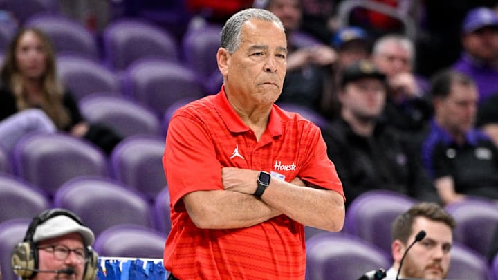 Houston Cougars head coach Kelvin Sampson looks on during the second half against the TCU Horned Frogs. Houston Cougars head coach Kelvin Sampson looks on during the second half against the TCU Horned Frogs.
