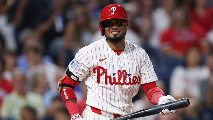 Aug 4, 2026; Philadelphia, Pennsylvania, USA; Philadelphia Phillies second baseman Luis Arraez (4) bats during the seventh inning against the Washington Nationals at Citizens Bank Park. Mandatory Credit: Bill Streicher-Imagn Images Aug 4, 2026; Philadelphia, Pennsylvania, USA; Philadelphia Phillies second baseman Luis Arraez (4) bats during the seventh inning against the Washington Nationals at Citizens Bank Park. Mandatory Credit: Bill Streicher-Imagn Images