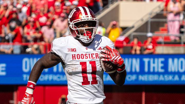 Oct 10, 2026; Lincoln, Nebraska, USA; Indiana Hoosiers wide receiver Nick Marsh (11) runs after a catch for a touchdown against the Nebraska Cornhuskers during the fourth quarter at Memorial Stadium. Mandatory Credit: Dylan Widger-Imagn Images Oct 10, 2026; Lincoln, Nebraska, USA; Indiana Hoosiers wide receiver Nick Marsh (11) runs after a catch for a touchdown against the Nebraska Cornhuskers during the fourth quarter at Memorial Stadium. Mandatory Credit: Dylan Widger-Imagn Images