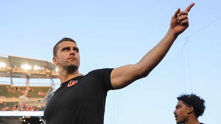 Aug 22, 2024; Cincinnati, Ohio, USA; Cincinnati Bengals defensive end Sam Hubbard (94) walks onto the field before game against the Indianapolis Colts at Paycor Stadium. Mandatory Credit: Katie Stratman-Imagn Images