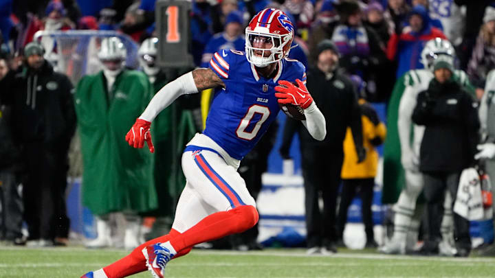 Buffalo Bills wide receiver Keon Coleman carries the ball against the New York Jets.