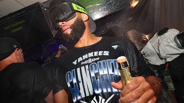 Sep 30, 2026: New York Yankees third baseman Amed Rosario (14) celebrates after game two in the Wildcard round of the 2026 MLB Playoffs at Yankee Stadium. Credit: Vincent Carchietta-Imagn Images