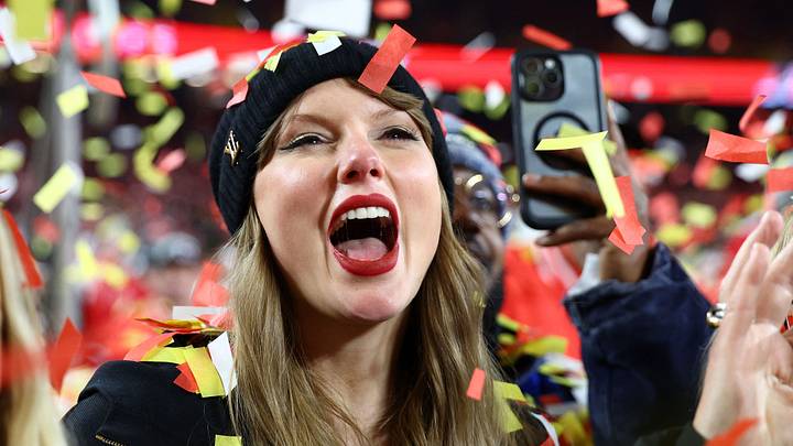 Recording artist Taylor Swift reacts after the AFC Championship game. Recording artist Taylor Swift reacts after the AFC Championship game.