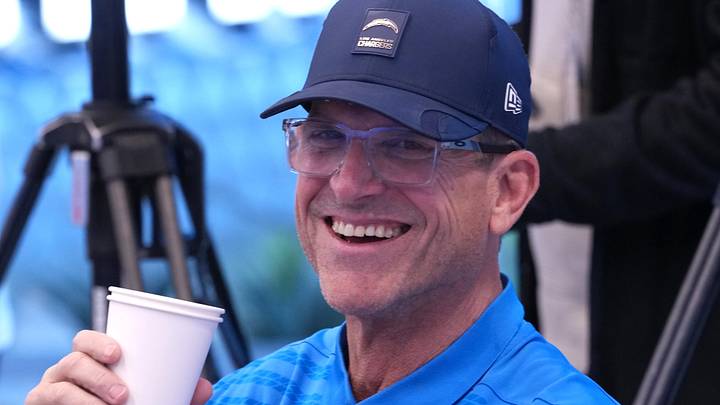 January 27, 2026; El Segundo, California, USA; Los Angeles Chargers coach Jim Harbaugh attends introductory press conference for offensive coordinator Mike McDaniel at The Bolt. Mandatory Credit: Kirby Lee-Imagn Images January 27, 2026; El Segundo, California, USA; Los Angeles Chargers coach Jim Harbaugh attends introductory press conference for offensive coordinator Mike McDaniel at The Bolt. Mandatory Credit: Kirby Lee-Imagn Images