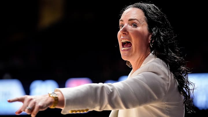 Illinois coach Shauna Green yells to her team during the first half against Colorado in the first round of the NCAA college basketball tournament at Memorial Gym in Nashville, Tenn., Saturday, March 21, 2026.