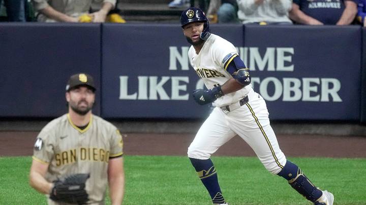 Milwaukee Brewers left fielder Jackson Chourio (11) watches his two-run home run off of San Diego Padres pitcher Robbie Ray (38) during the third inning of their National League Division Series game Saturday, Oct. 3, 2026 at American Family Field in Milwaukee, Wisconsin. Milwaukee Brewers left fielder Jackson Chourio (11) watches his two-run home run off of San Diego Padres pitcher Robbie Ray (38) during the third inning of their National League Division Series game Saturday, Oct. 3, 2026 at American Family Field in Milwaukee, Wisconsin.