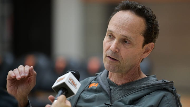 Tennessee Assistant Coach Gregg Polinsky is interviewed during Tennessee Volunteers basketball media day at Pratt Pavilion  in Knoxville, Tenn., on Tuesday, Oct. 4, 2022.

Kns Vols Hoops Mediaday