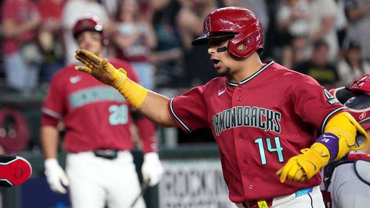 Arizona Diamondbacks' Gabriel Moreno (14) celebrates his home run against the Washington Nationals at Chase Field in Phoenix on May 7, 2026. Arizona Diamondbacks' Gabriel Moreno (14) celebrates his home run against the Washington Nationals at Chase Field in Phoenix on May 7, 2026.