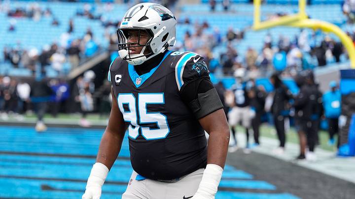 Massive Carolina Panthers defensive end Derrick Brown poses a huge concern for Bears' plans in the running game. Massive Carolina Panthers defensive end Derrick Brown poses a huge concern for Bears' plans in the running game.