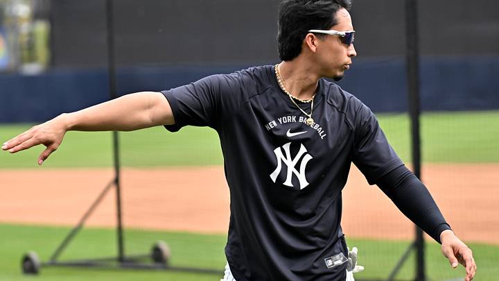 Feb 16, 2026; Tampa, FL, USA;  New York Yankees outfielder Oswaldo Cabrera (95) prepares for a drill during spring training at George M. Steinbrenner Field. Mandatory Credit: Jonathan Dyer-Imagn Images
