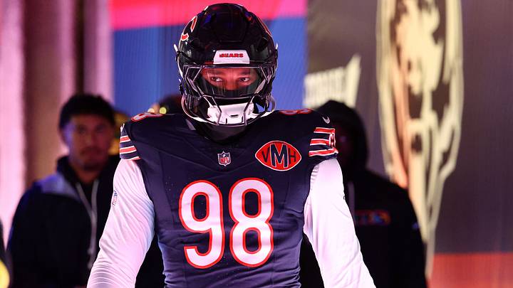 Chicago Bears defensive end Montez Sweat (98) takes the field before the game against the New Orleans Saints at Soldier Field. Mandatory Credit: Mike Dinovo-Imagn Images Chicago Bears defensive end Montez Sweat (98) takes the field before the game against the New Orleans Saints at Soldier Field. Mandatory Credit: Mike Dinovo-Imagn Images