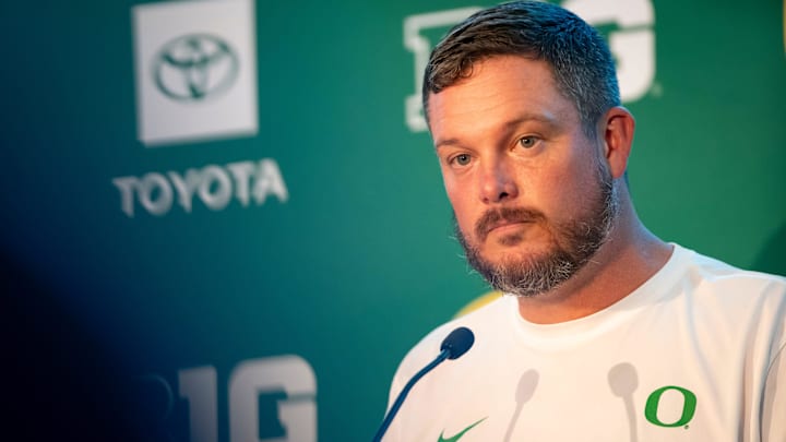 Oregon coach Dan Lanning during Oregon football’s Media Day on July 28, 2025, at Autzen Stadium in Eugene.