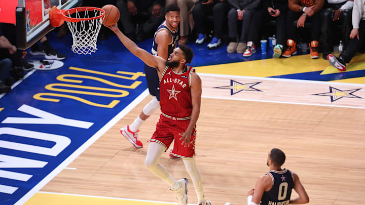Feb 18, 2024; Indianapolis, Indiana, USA; Western Conference center Karl-Anthony Towns (32)