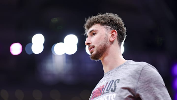 Mar 6, 2024; Houston, Texas, USA; Houston Rockets center Alperen Sengun (28) before the game against the Los Angeles Clippers at Toyota Center. Mandatory Credit: Troy Taormina-Imagn Images