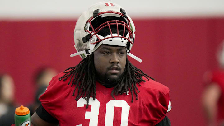 Wisconsin defensive lineman Charles Perkins (30) is shown during spring football practice Wednesday, April 23, 2025 in Madison, Wisconsin.

Mark Hoffman/Milwaukee Journal Sentinel