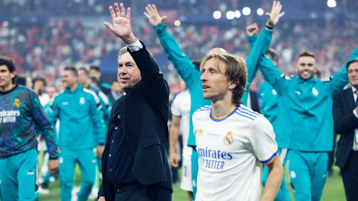 Carlo Ancelotti (left) and Luka Modrić are two Real Madrid legends.
