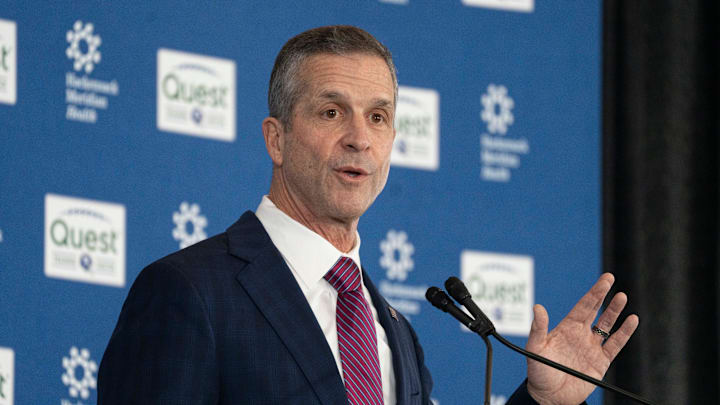 New Giants Head Coach John Harbaugh speaks during a press conference
