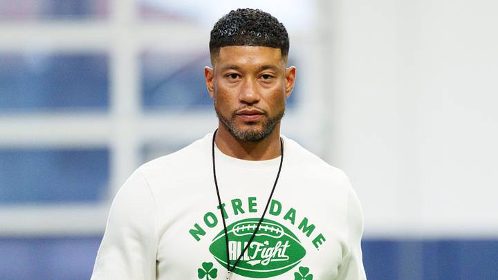 Head coach Marcus Freeman during a Notre Dame football practice at Irish Athletic Center on Saturday, April 18, 2026, in South Bend. Head coach Marcus Freeman during a Notre Dame football practice at Irish Athletic Center on Saturday, April 18, 2026, in South Bend.