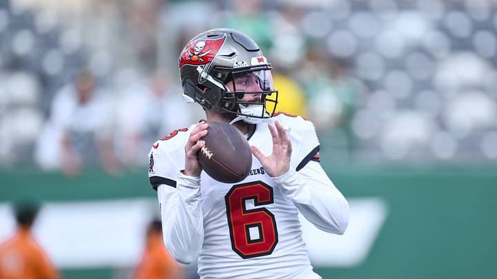 Aug 14, 2026; East Rutherford, New Jersey, USA; Tampa Bay Buccaneers quarterback Baker Mayfield (6) Mandatory Credit: John Jones-Imagn Images Aug 14, 2026; East Rutherford, New Jersey, USA; Tampa Bay Buccaneers quarterback Baker Mayfield (6) Mandatory Credit: John Jones-Imagn Images